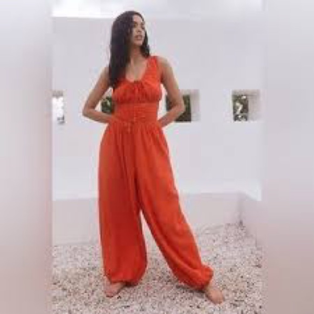 Free People Vibrant Orange Jumpsuit